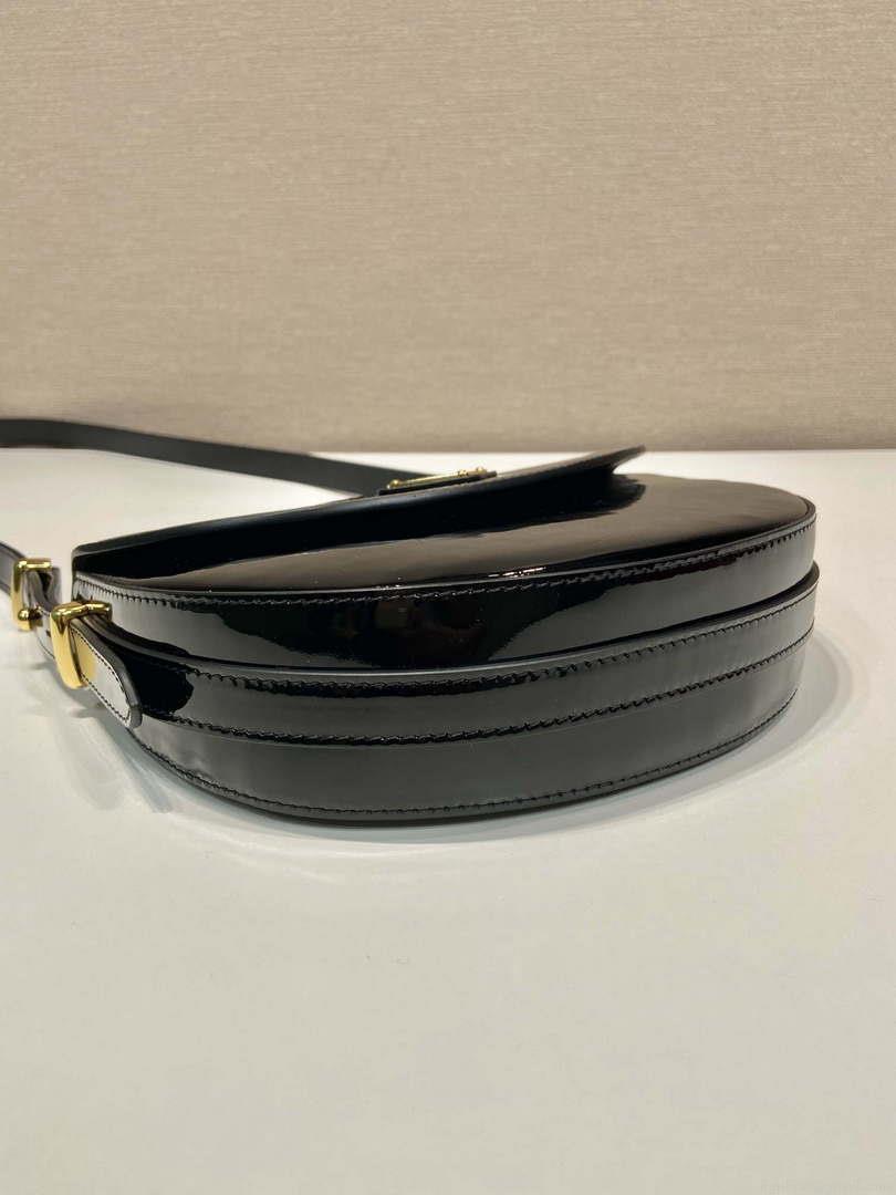Prada 1BA349 Triangle-logo shoulder patent leather bag Black