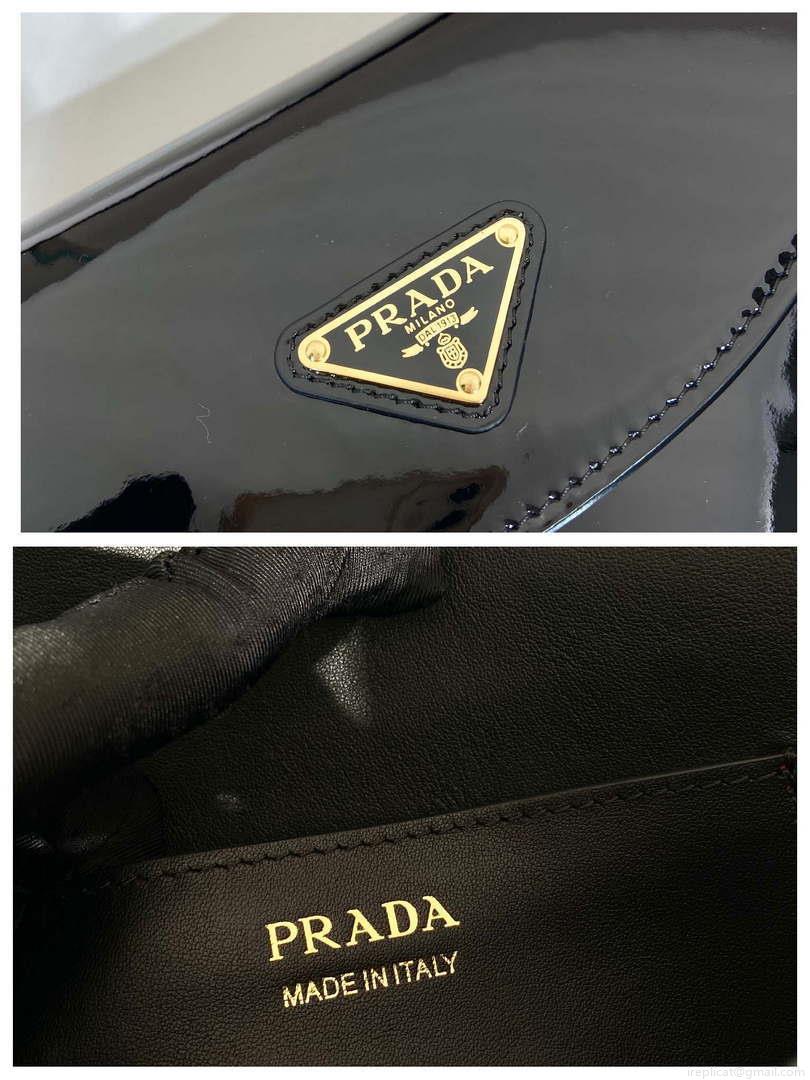 Prada 1BA349 Triangle-logo shoulder patent leather bag Black
