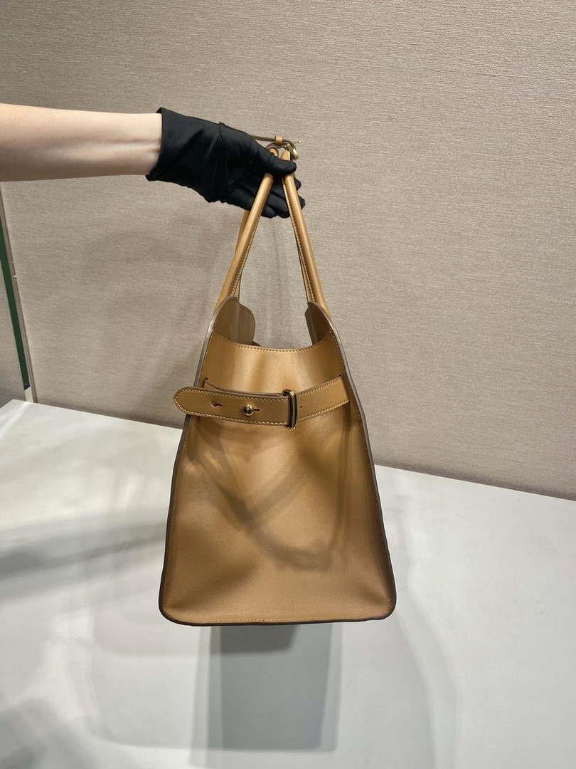 Prada 1BG508 Large leather tote bag with buckles Brown