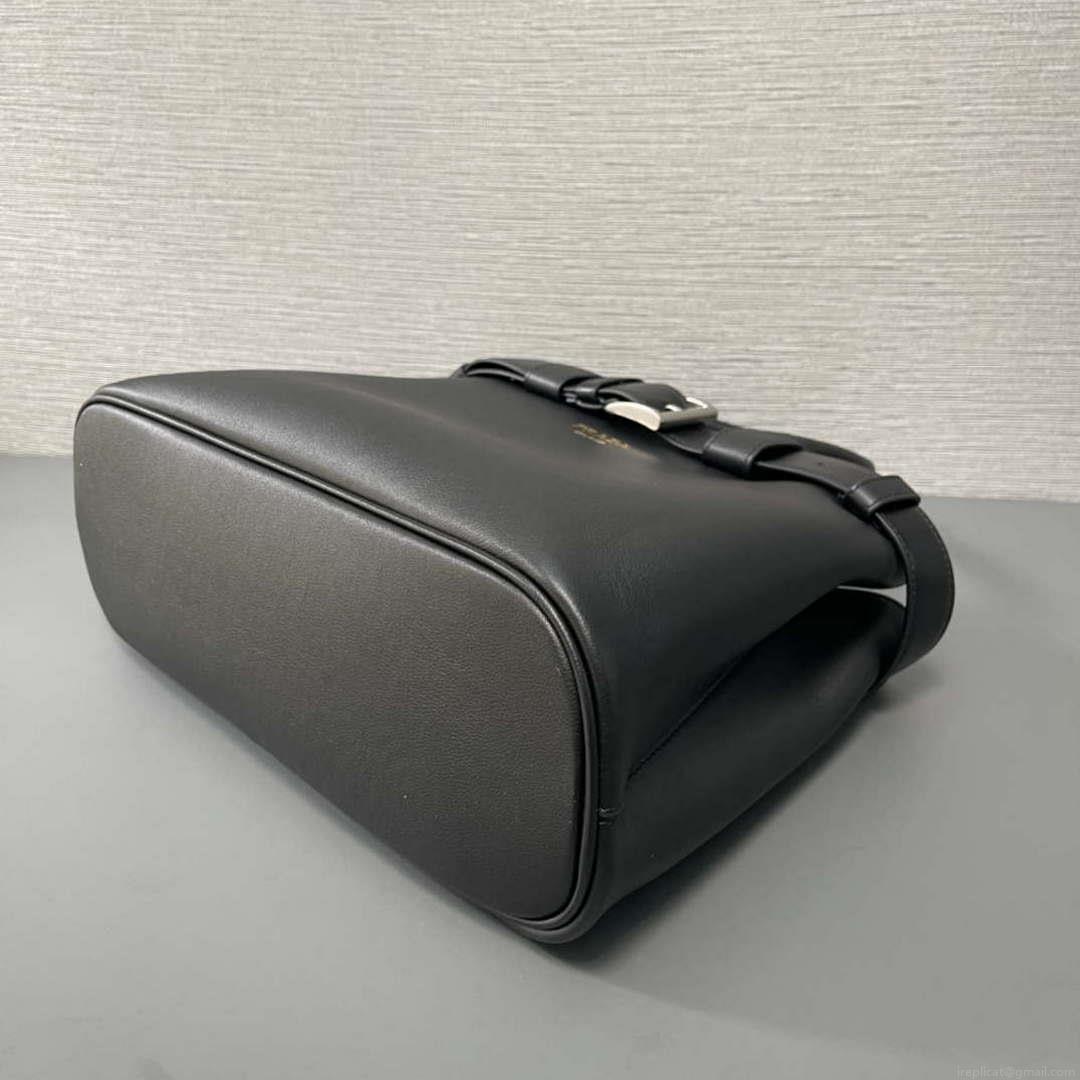 Prada 1BA434 Black Prada Buckle Medium Leather Handbag With Belt