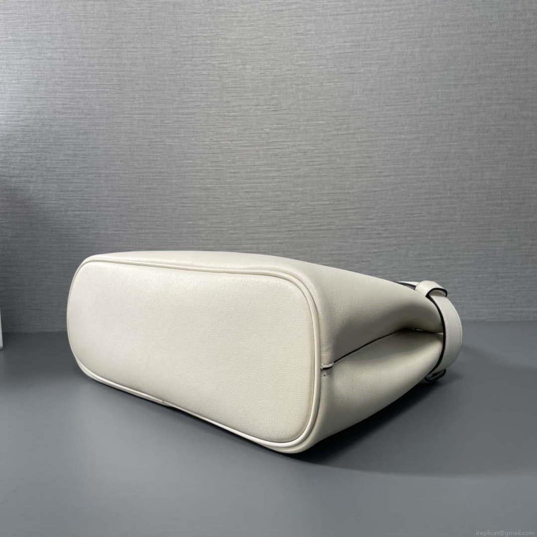 Prada 1BA434 White Prada Buckle Medium Leather Handbag With Belt