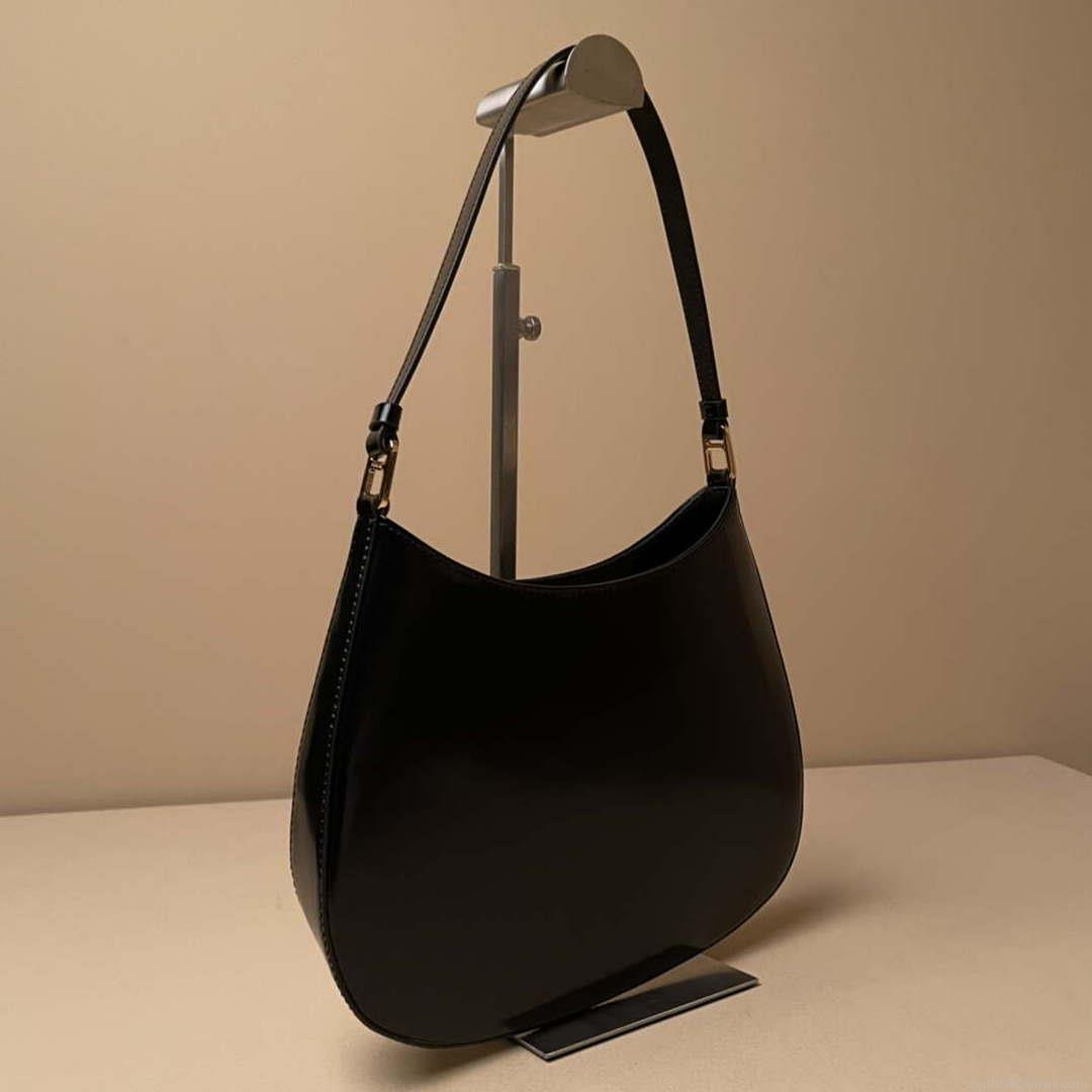 Prada 1BC499 Cleo brushed Gradient leather shoulder bag relief flower Black