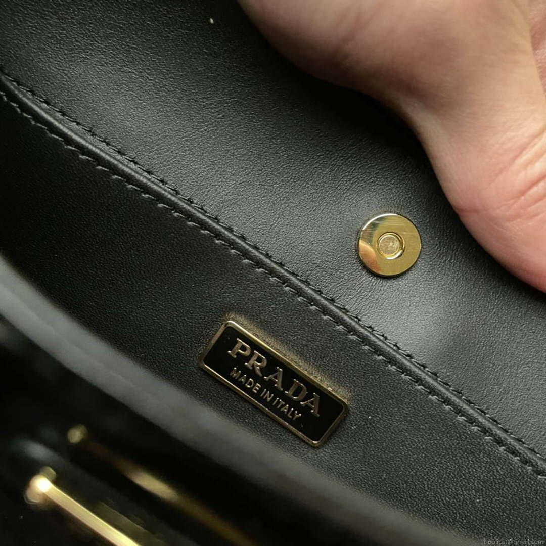 Prada 1BC499 Cleo brushed Gradient leather shoulder bag relief flower Black
