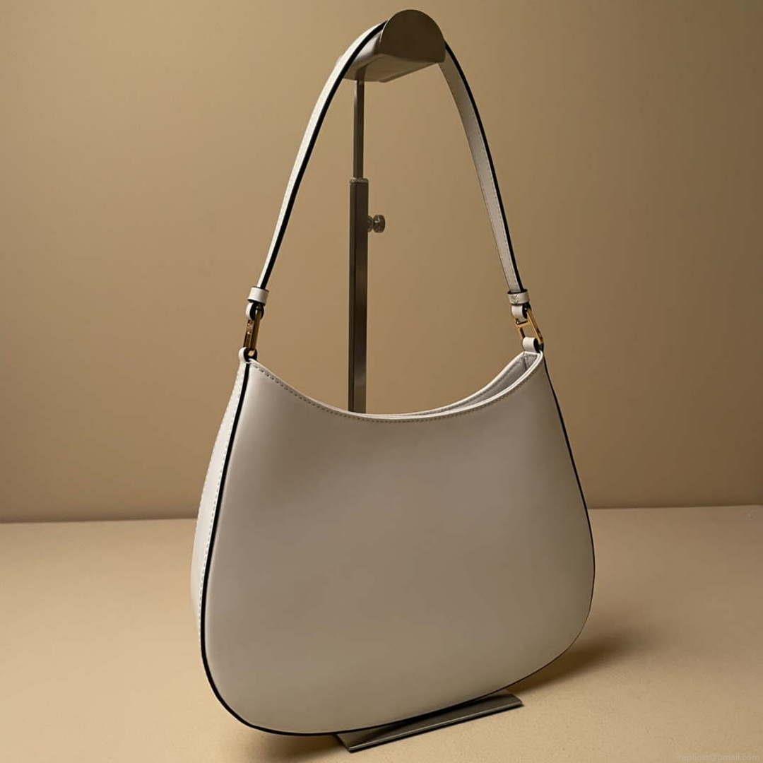 Prada 1BC499 Cleo brushed Gradient leather shoulder bag relief flower White