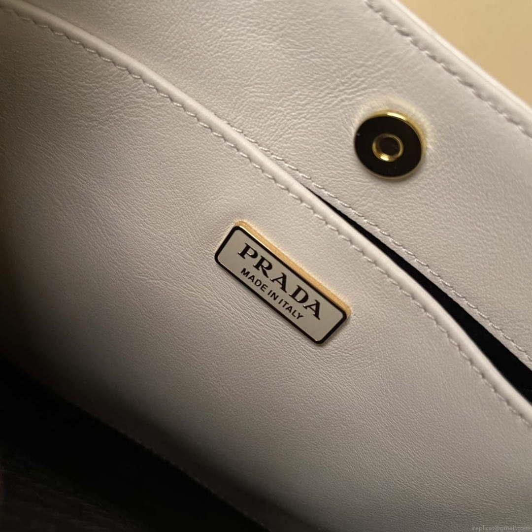 Prada 1BC499 Cleo brushed Gradient leather shoulder bag relief flower White