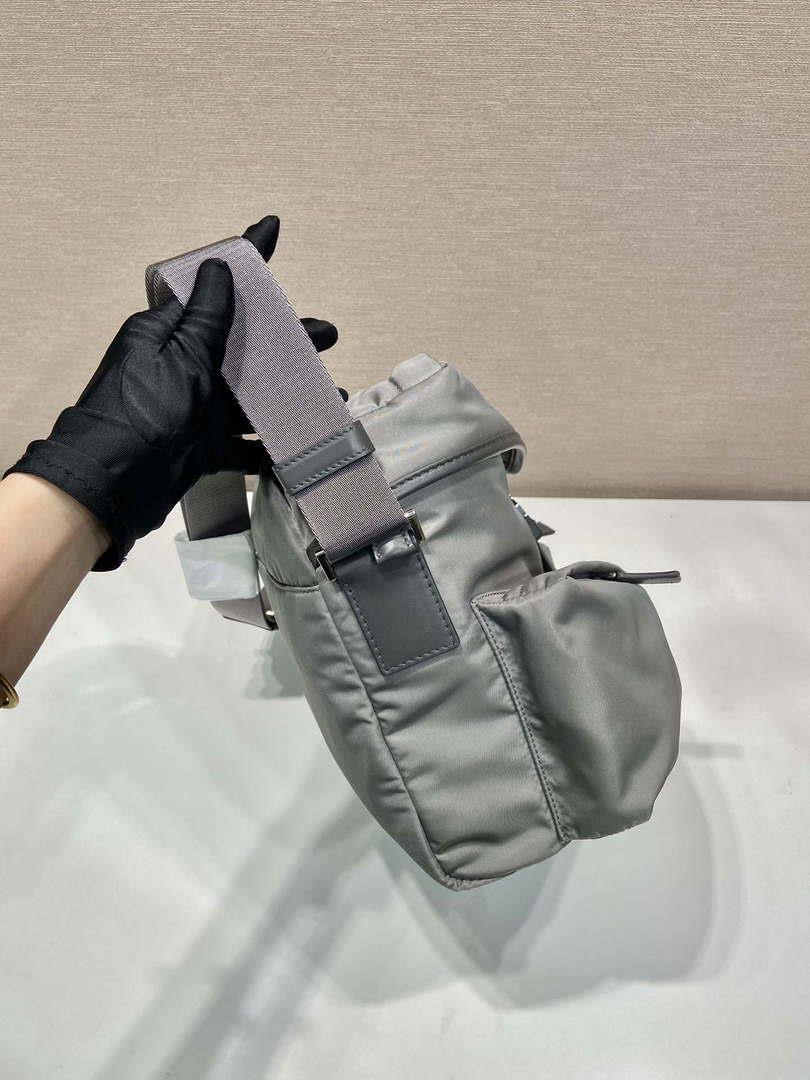 Prada 2VD062 Re-Nylon and leather shoulder bag Gray