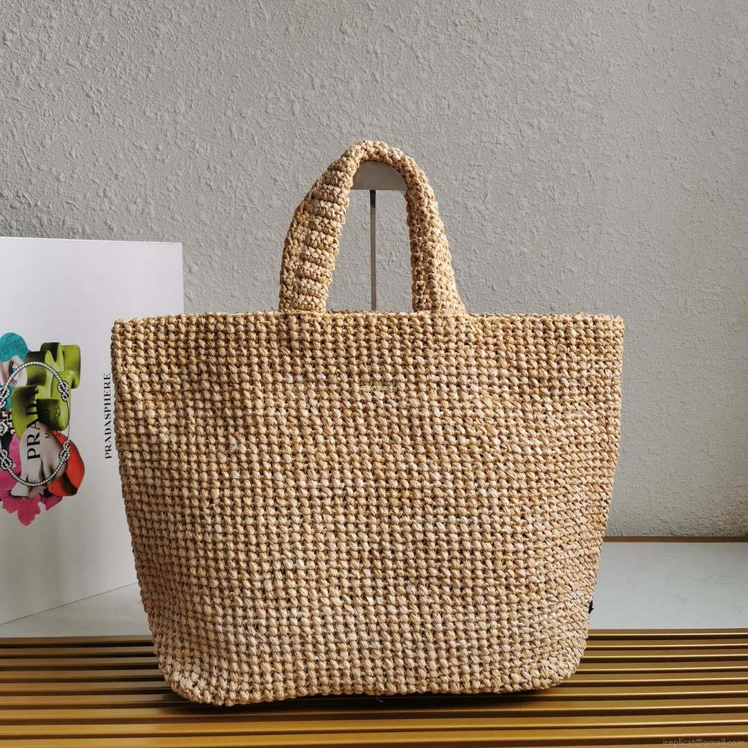 Prada 1BG392 Large Crochet tote bag Apricot