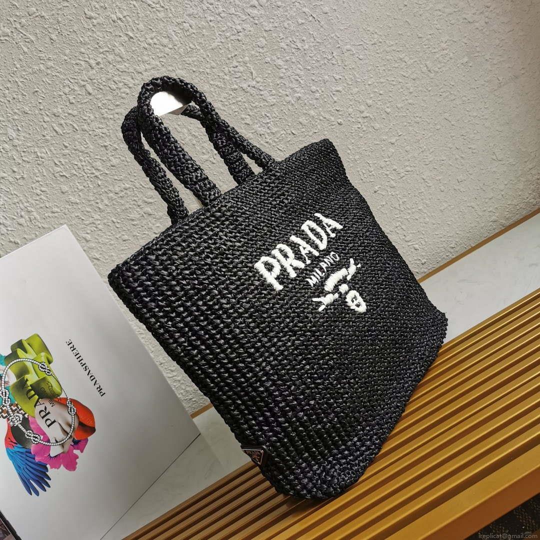 Prada 1BG392 Large Crochet tote bag Black