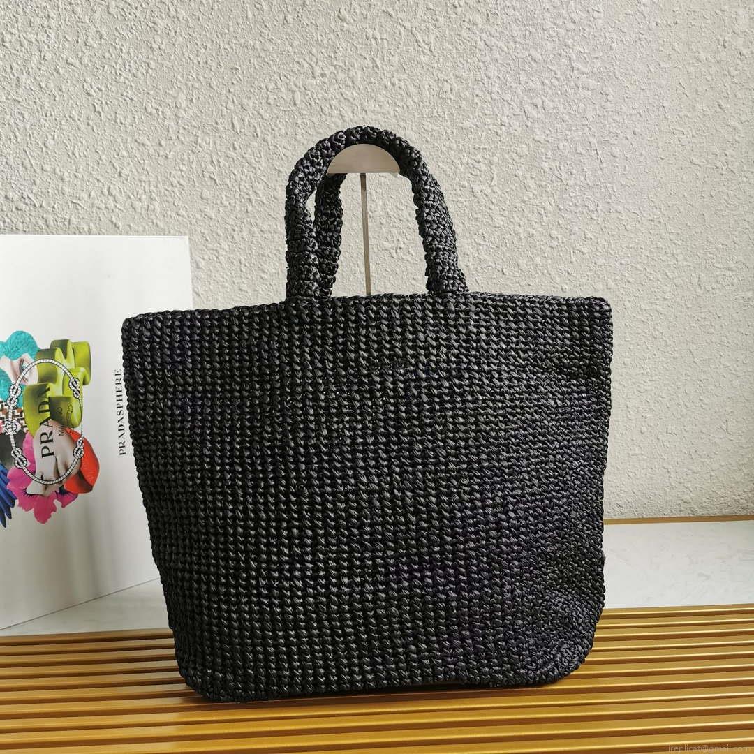 Prada 1BG392 Large Crochet tote bag Black