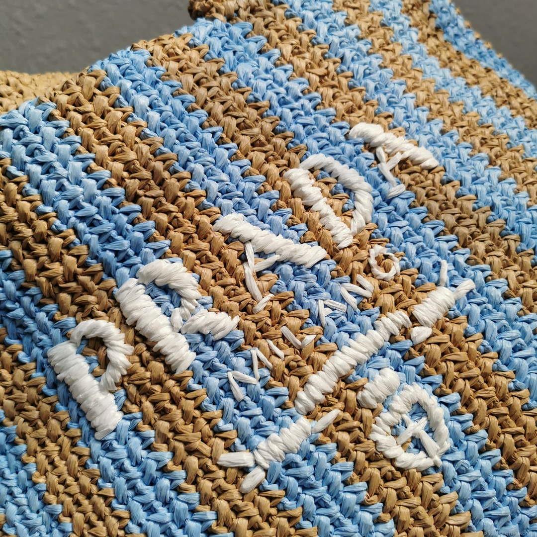 Prada 1BG392 Large Crochet tote bag Nature With Blue