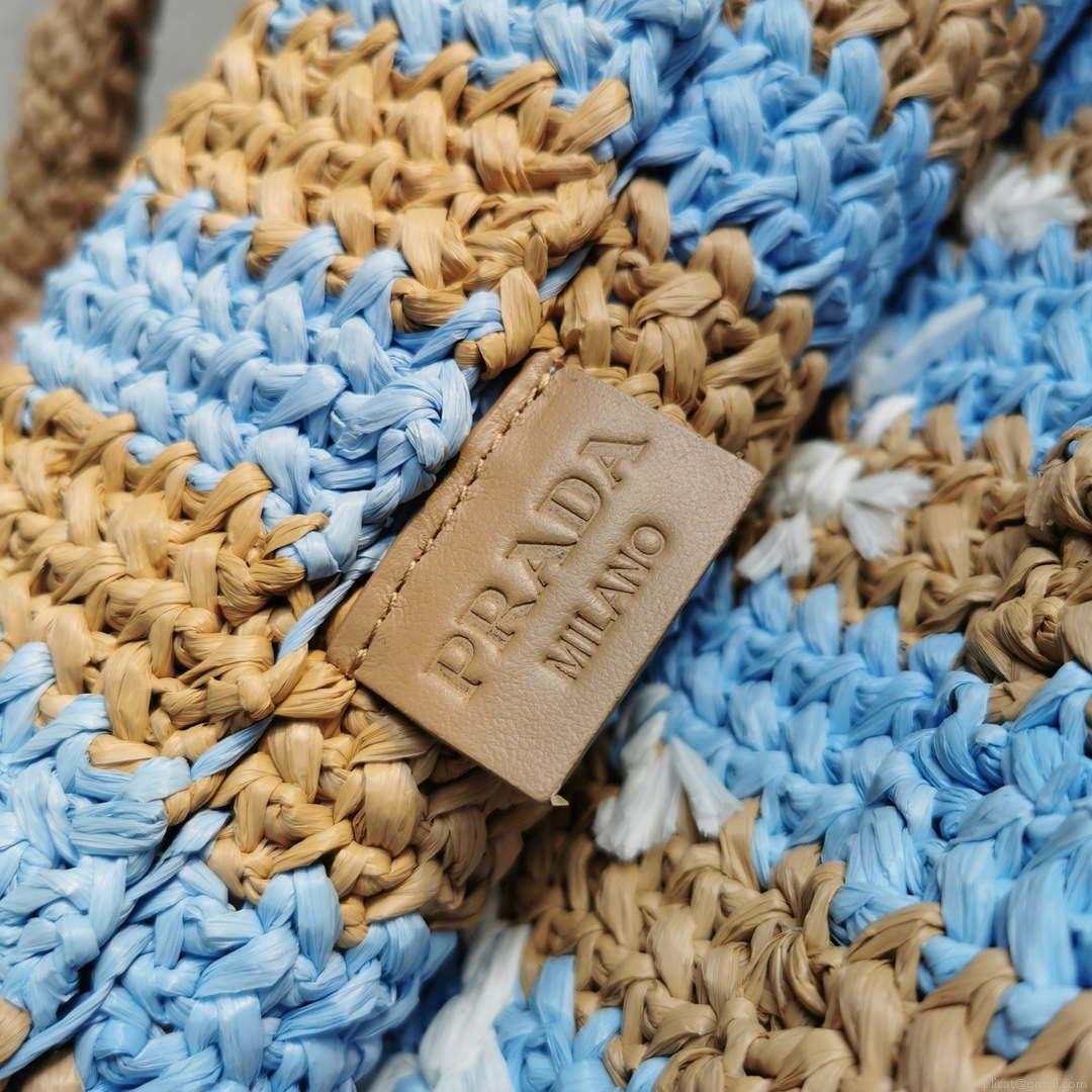 Prada 1BG392 Large Crochet tote bag Nature With Blue