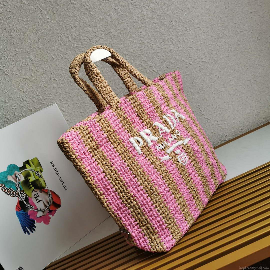 Prada 1BG392 Large Crochet tote bag Nature With Pink