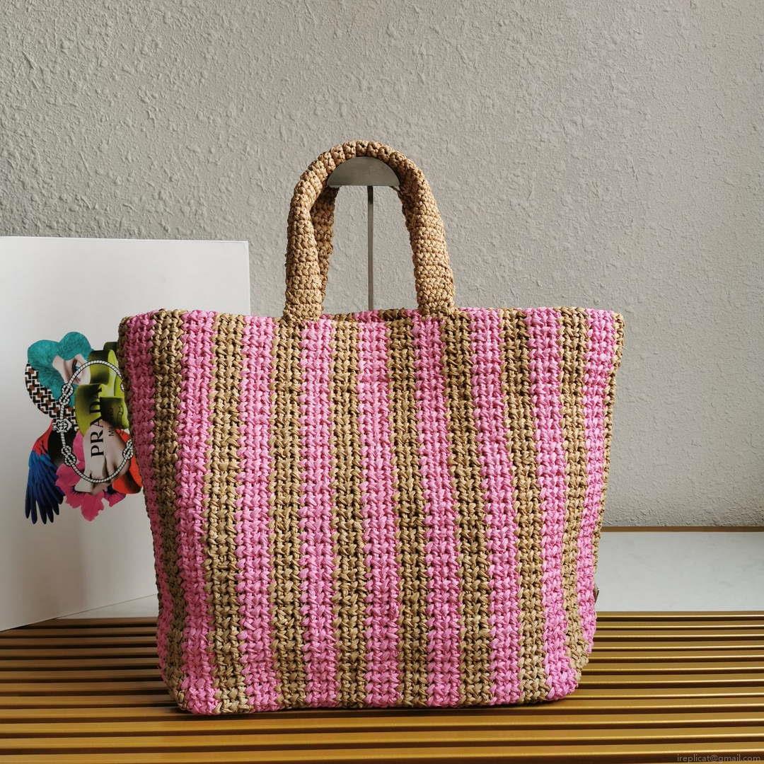Prada 1BG392 Large Crochet tote bag Nature With Pink