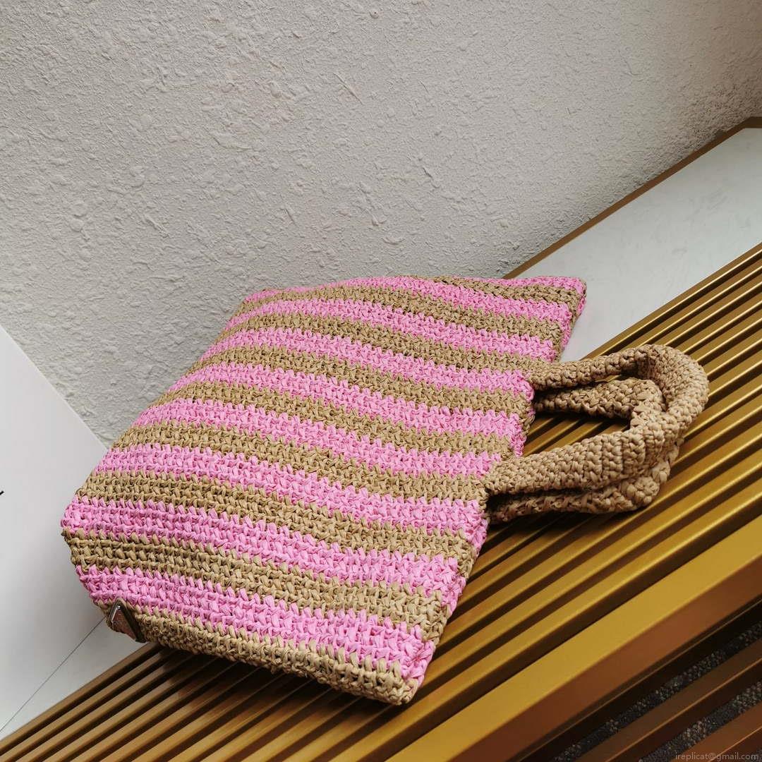 Prada 1BG392 Large Crochet tote bag Nature With Pink