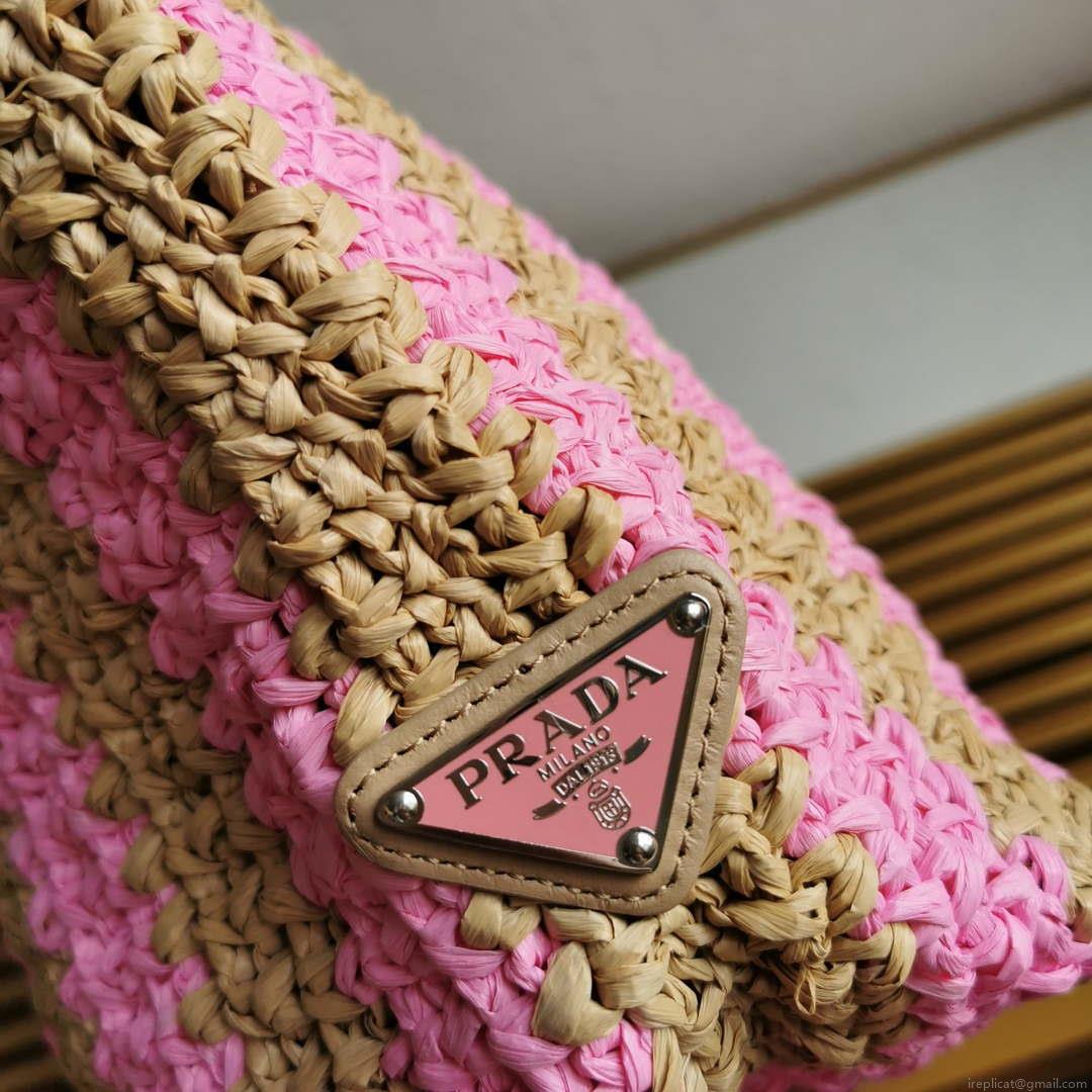 Prada 1BG392 Large Crochet tote bag Nature With Pink