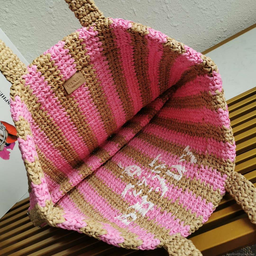 Prada 1BG392 Large Crochet tote bag Nature With Pink