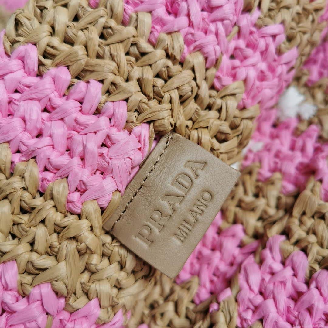 Prada 1BG392 Large Crochet tote bag Nature With Pink