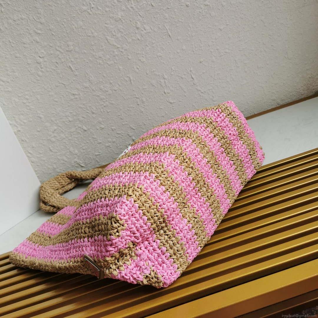 Prada 1BG392 Large Crochet tote bag Nature With Pink
