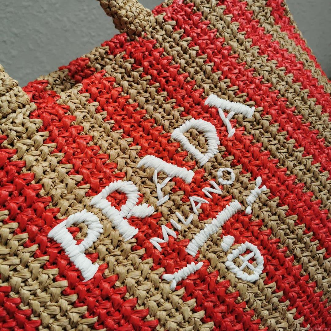 Prada 1BG392 Large Crochet tote bag Nature With Red