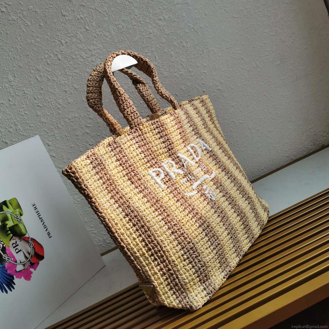 Prada 1BG392 Large Crochet tote bag Nature With Brown