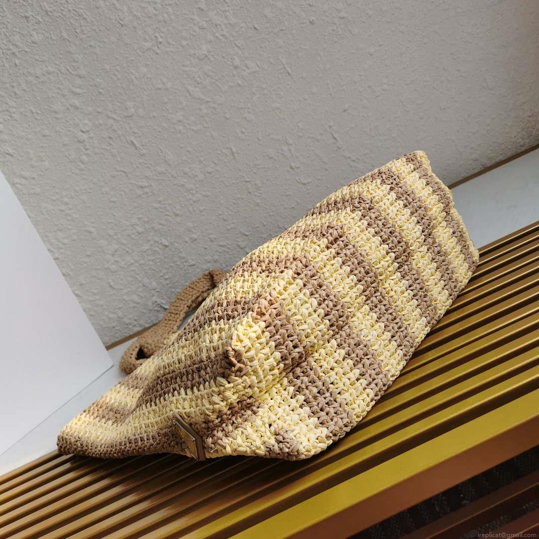 Prada 1BG392 Large Crochet tote bag Nature With Brown