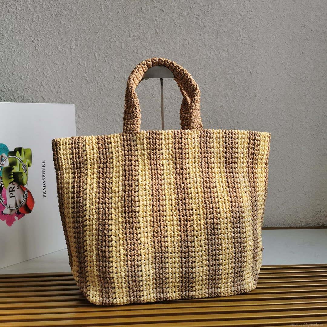 Prada 1BG392 Large Crochet tote bag Nature With Brown