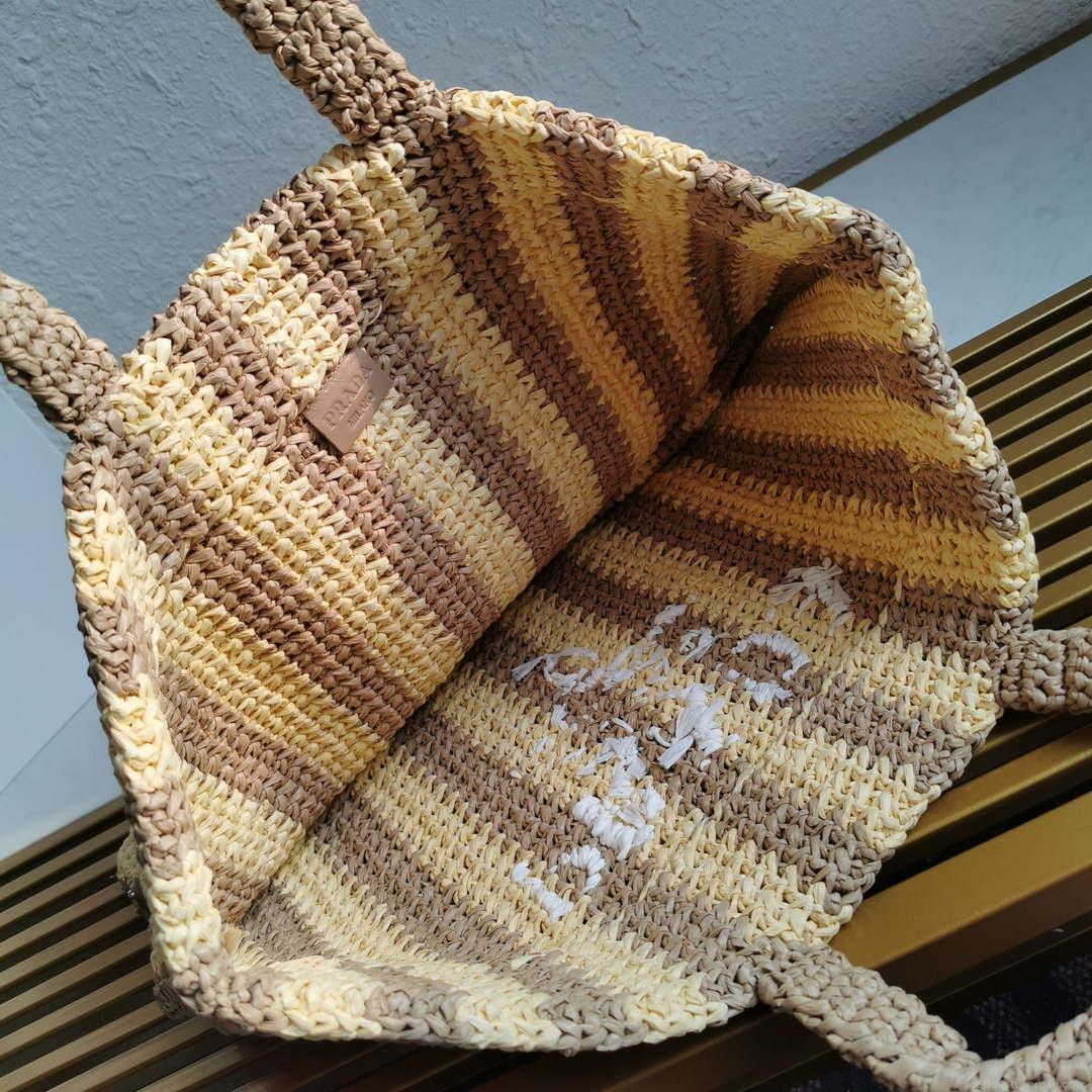 Prada 1BG392 Large Crochet tote bag Nature With Brown