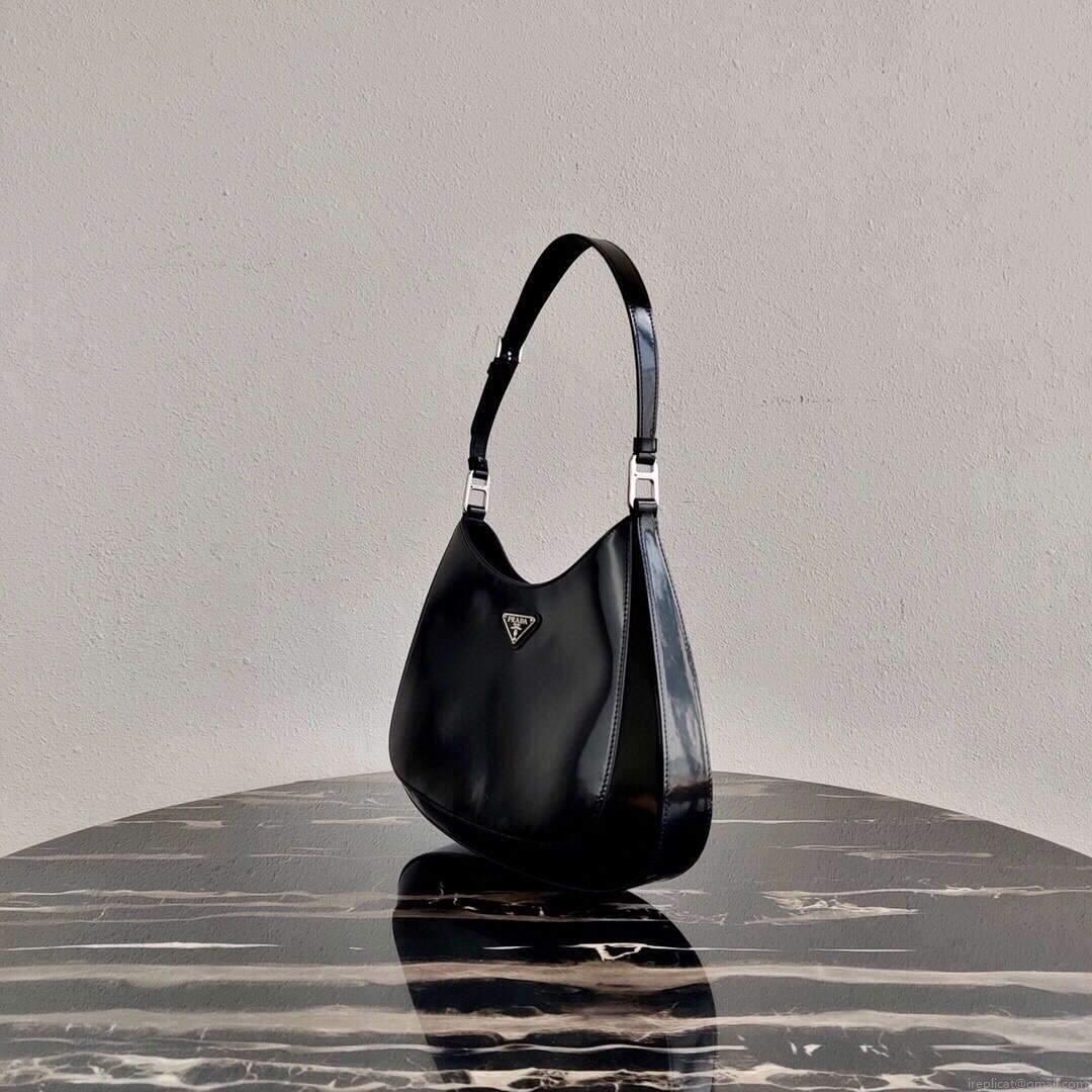 Prada 1BC156 Prada Cleo Brushed Leather Shoulder Bag Black