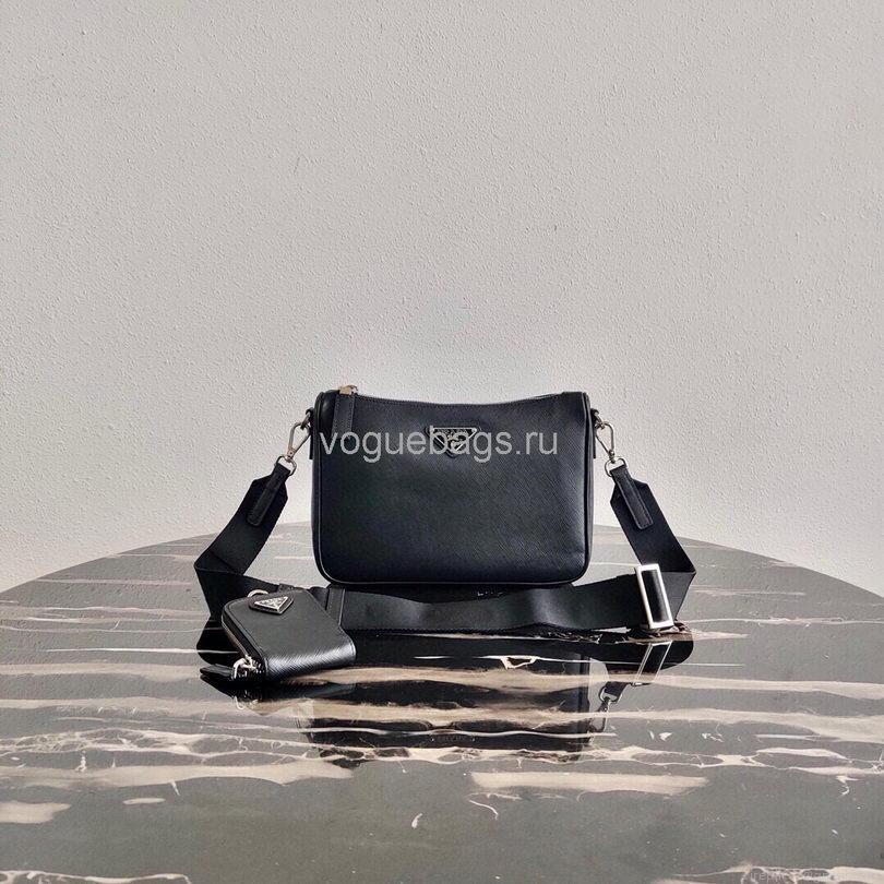 Prada 2VH113 Saffiano Leather Shoulder Bag in Black