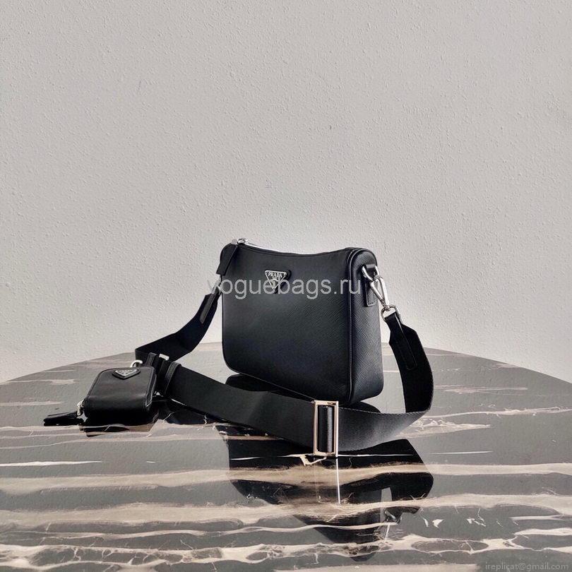 Prada 2VH113 Saffiano Leather Shoulder Bag in Black