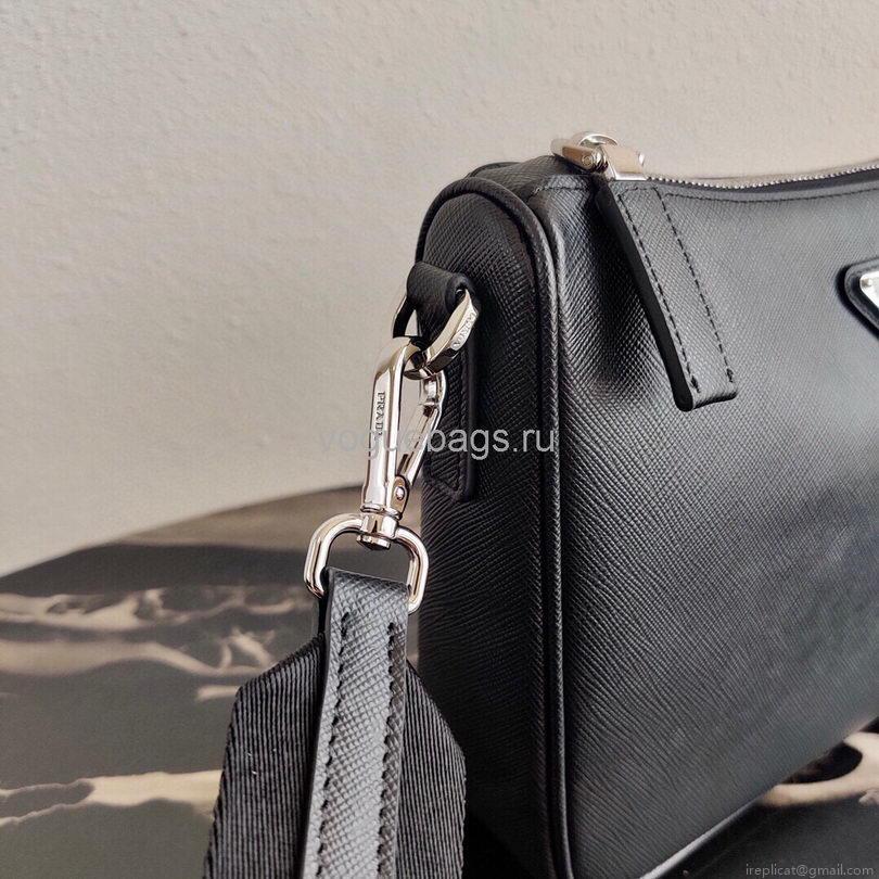 Prada 2VH113 Saffiano Leather Shoulder Bag in Black