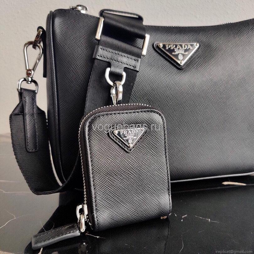 Prada 2VH113 Saffiano Leather Shoulder Bag in Black