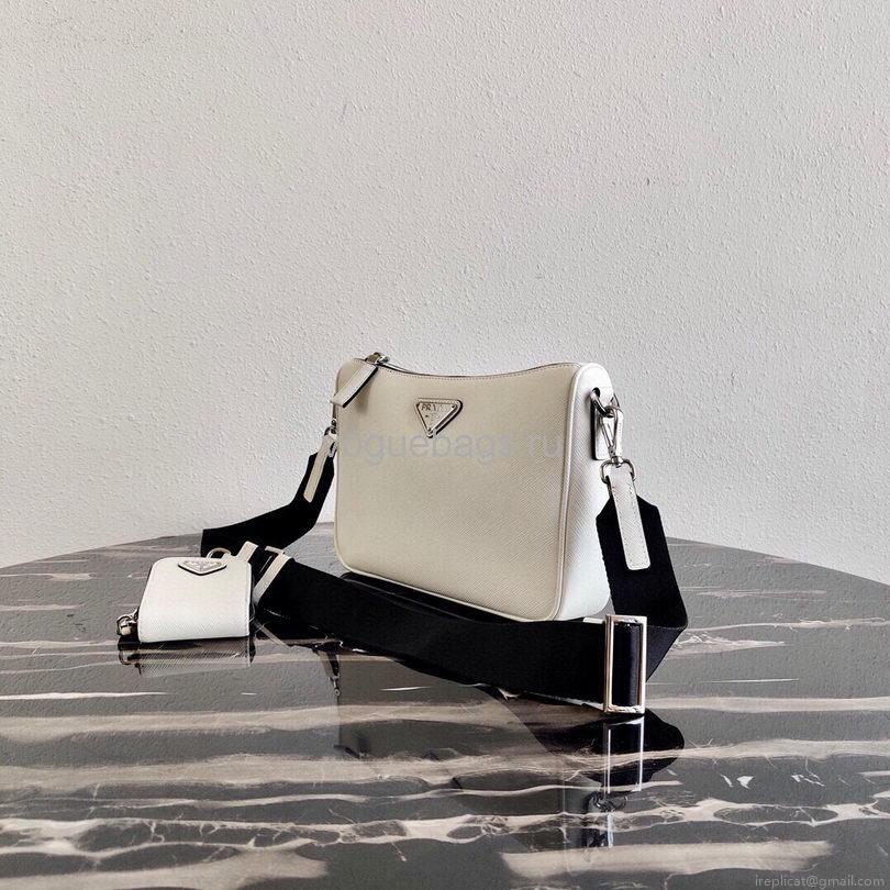 Prada 2VH113 Saffiano leather shoulder Bag in White