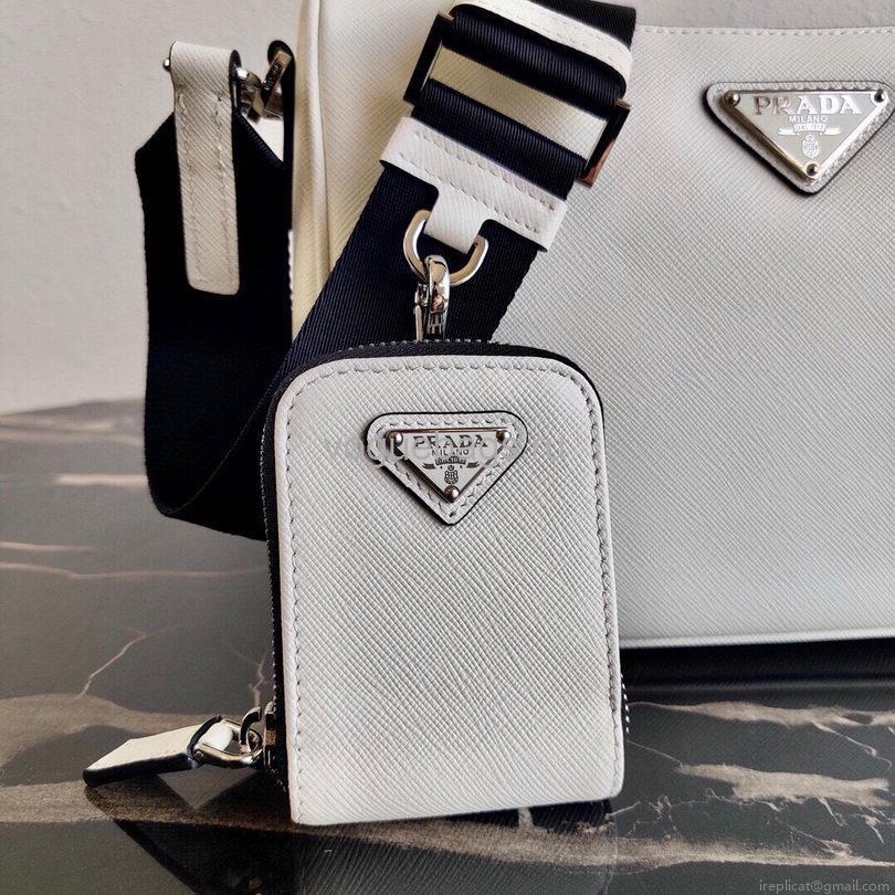 Prada 2VH113 Saffiano leather shoulder Bag in White