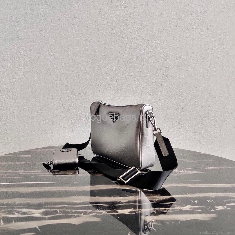 Prada 2VH113 Saffiano Leather Shoulder Bag in Sliver Grey