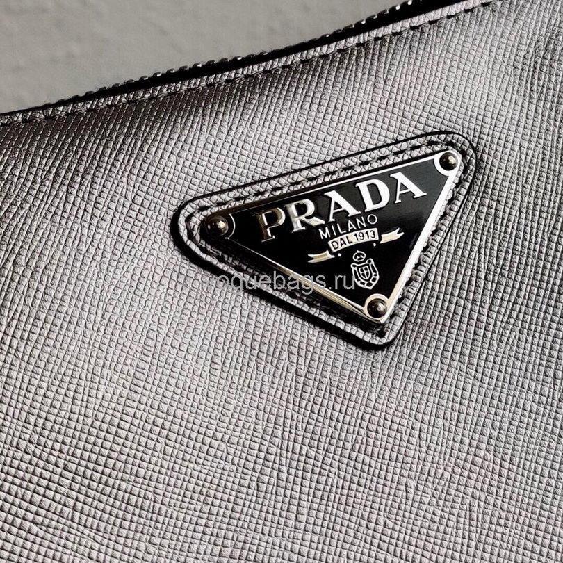 Prada 2VH113 Saffiano Leather Shoulder Bag in Sliver Grey