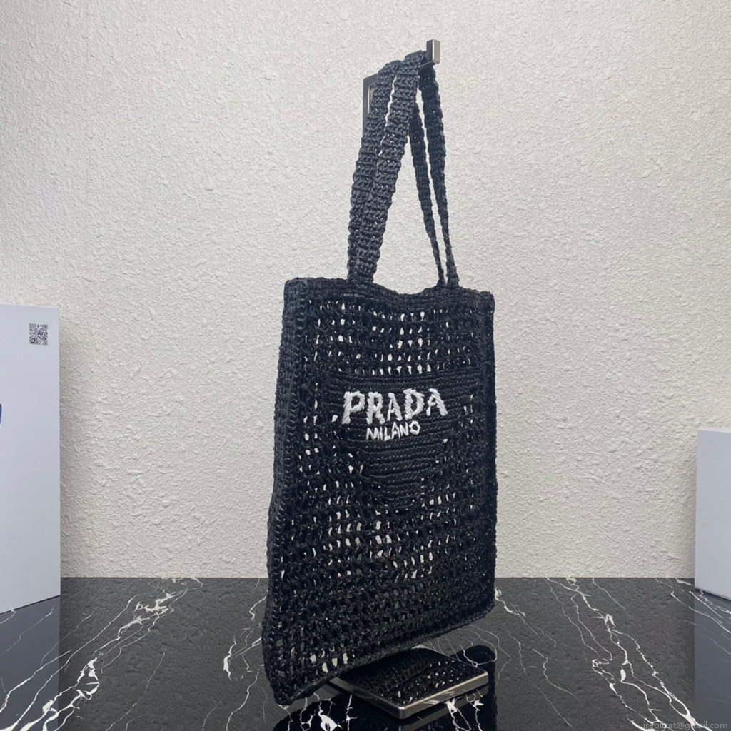 Prada 1BG393 Raffia tote bag Black