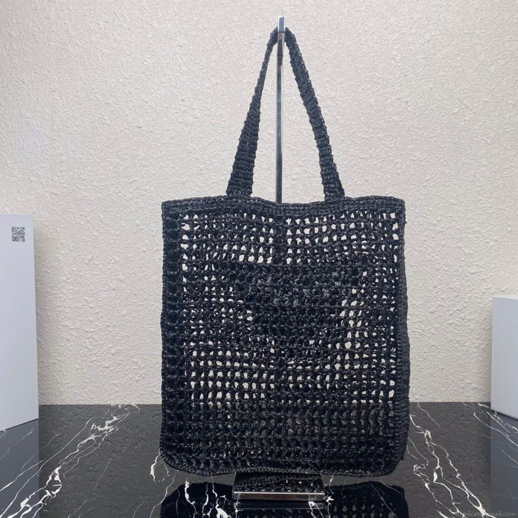 Prada 1BG393 Raffia tote bag Black