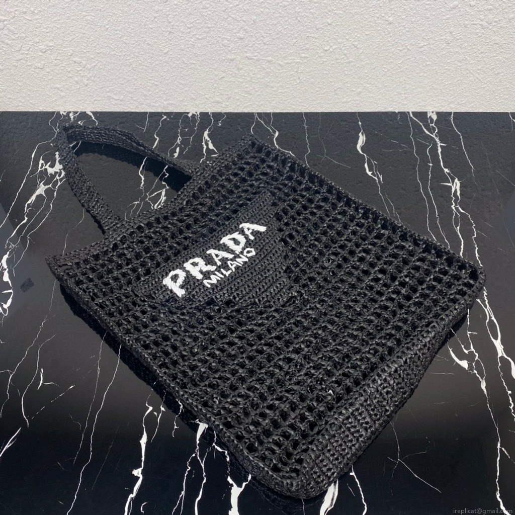 Prada 1BG393 Raffia tote bag Black