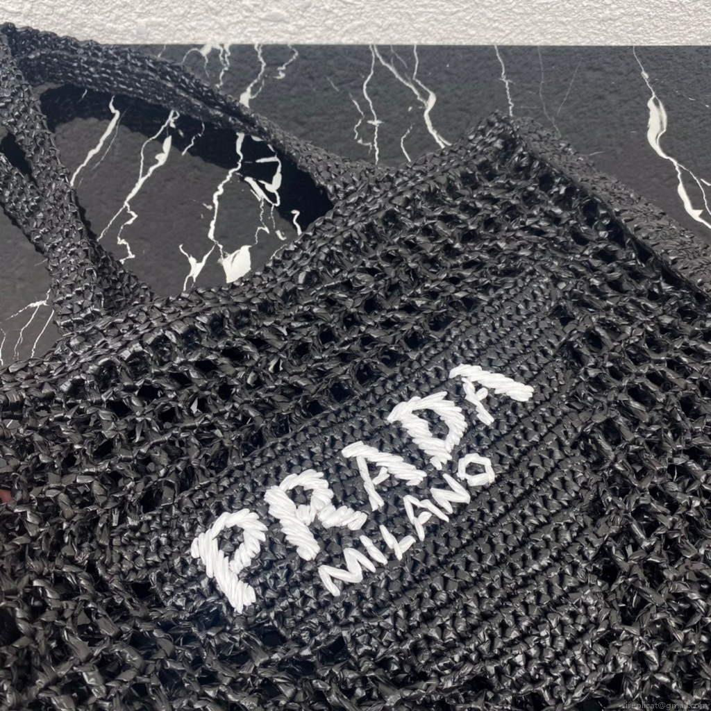 Prada 1BG393 Raffia tote bag Black