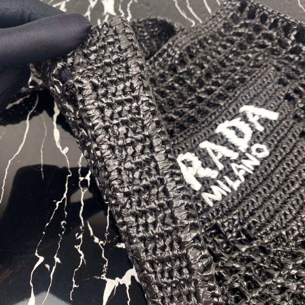 Prada 1BG393 Raffia tote bag Black