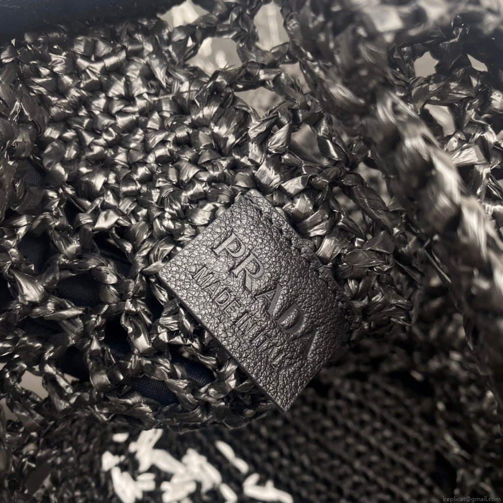 Prada 1BG393 Raffia tote bag Black
