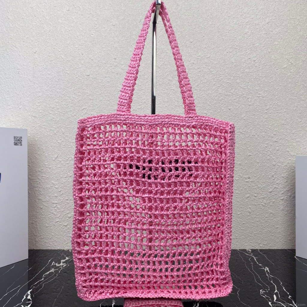 Prada 1BG393 Raffia tote bag Rose red