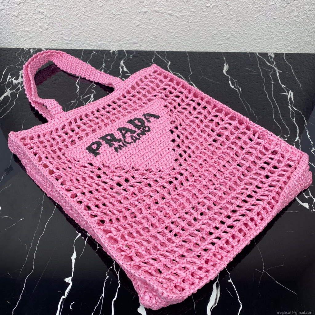 Prada 1BG393 Raffia tote bag Rose red