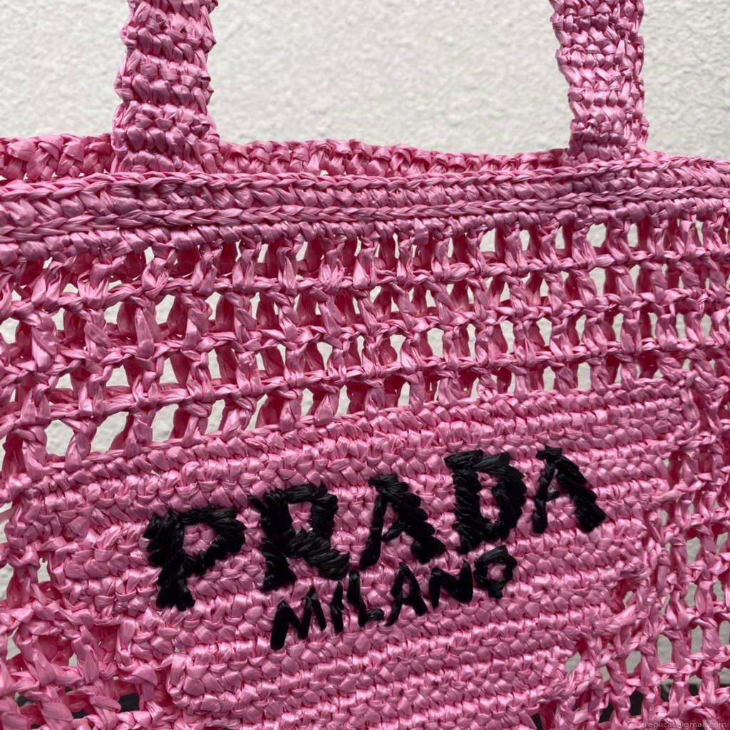 Prada 1BG393 Raffia tote bag Rose red