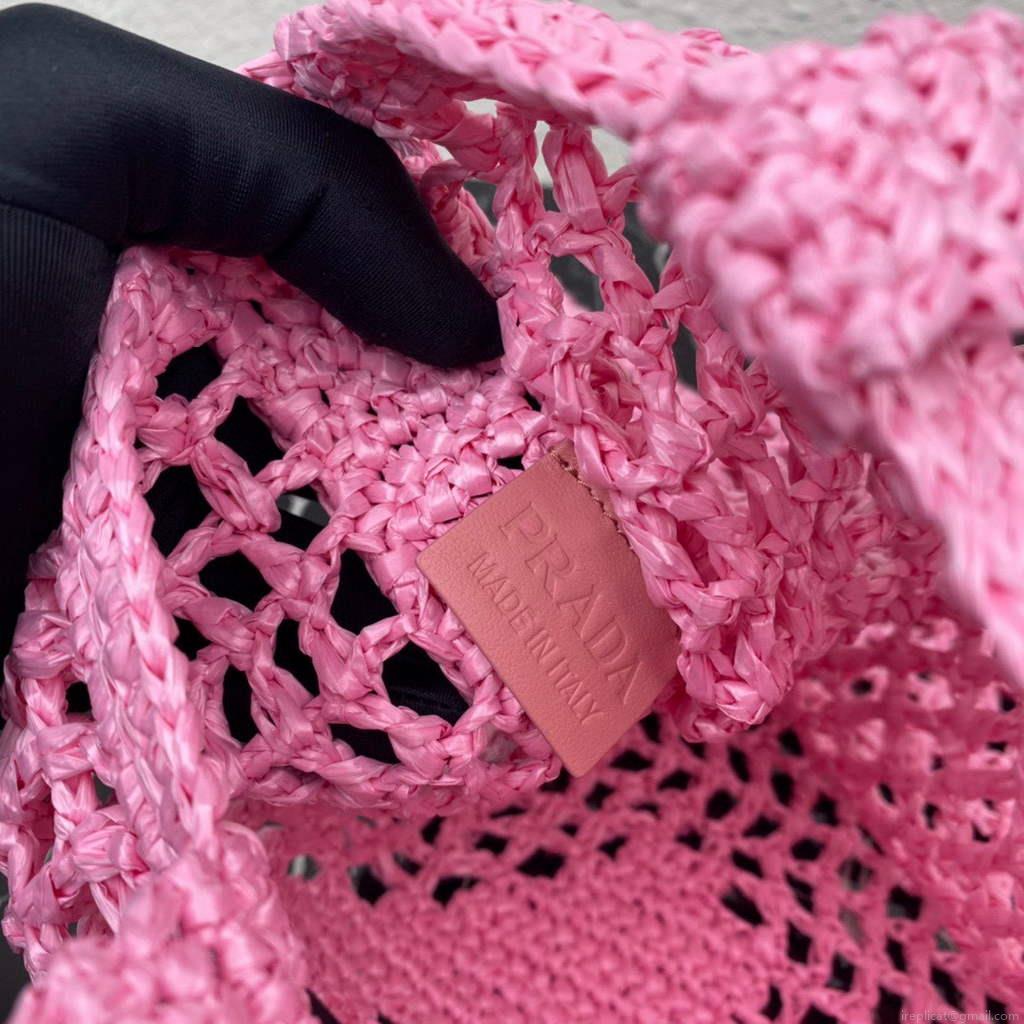 Prada 1BG393 Raffia tote bag Rose red