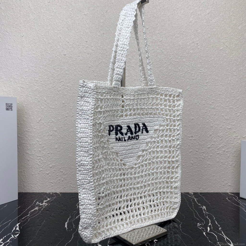 Prada 1BG393 Raffia tote bag White