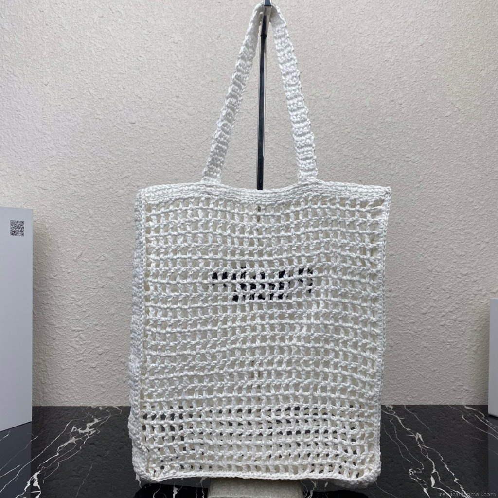 Prada 1BG393 Raffia tote bag White