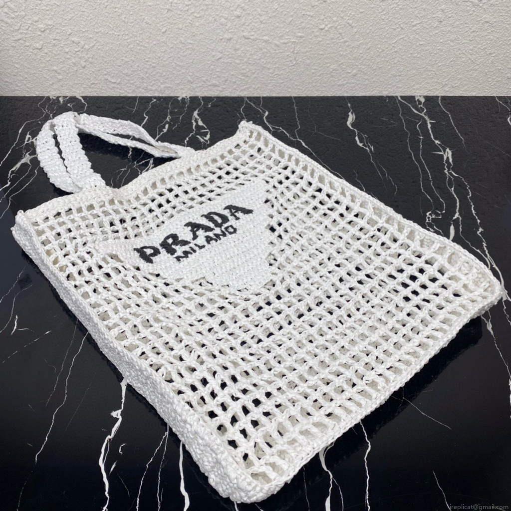 Prada 1BG393 Raffia tote bag White