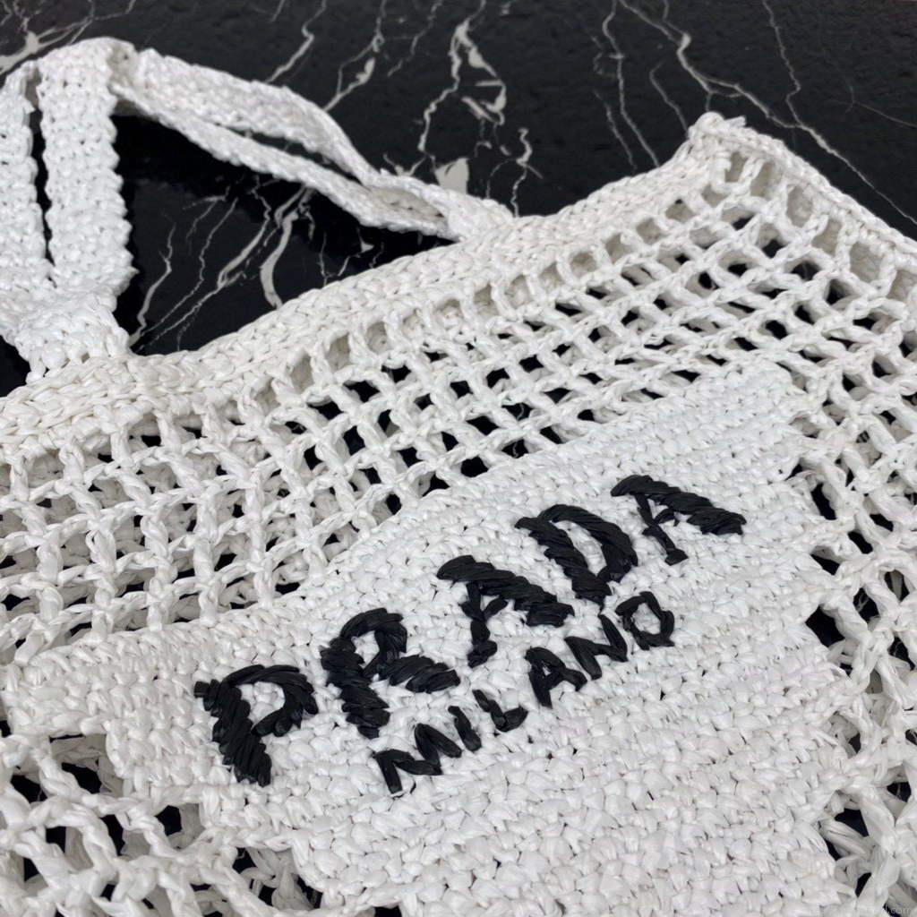 Prada 1BG393 Raffia tote bag White